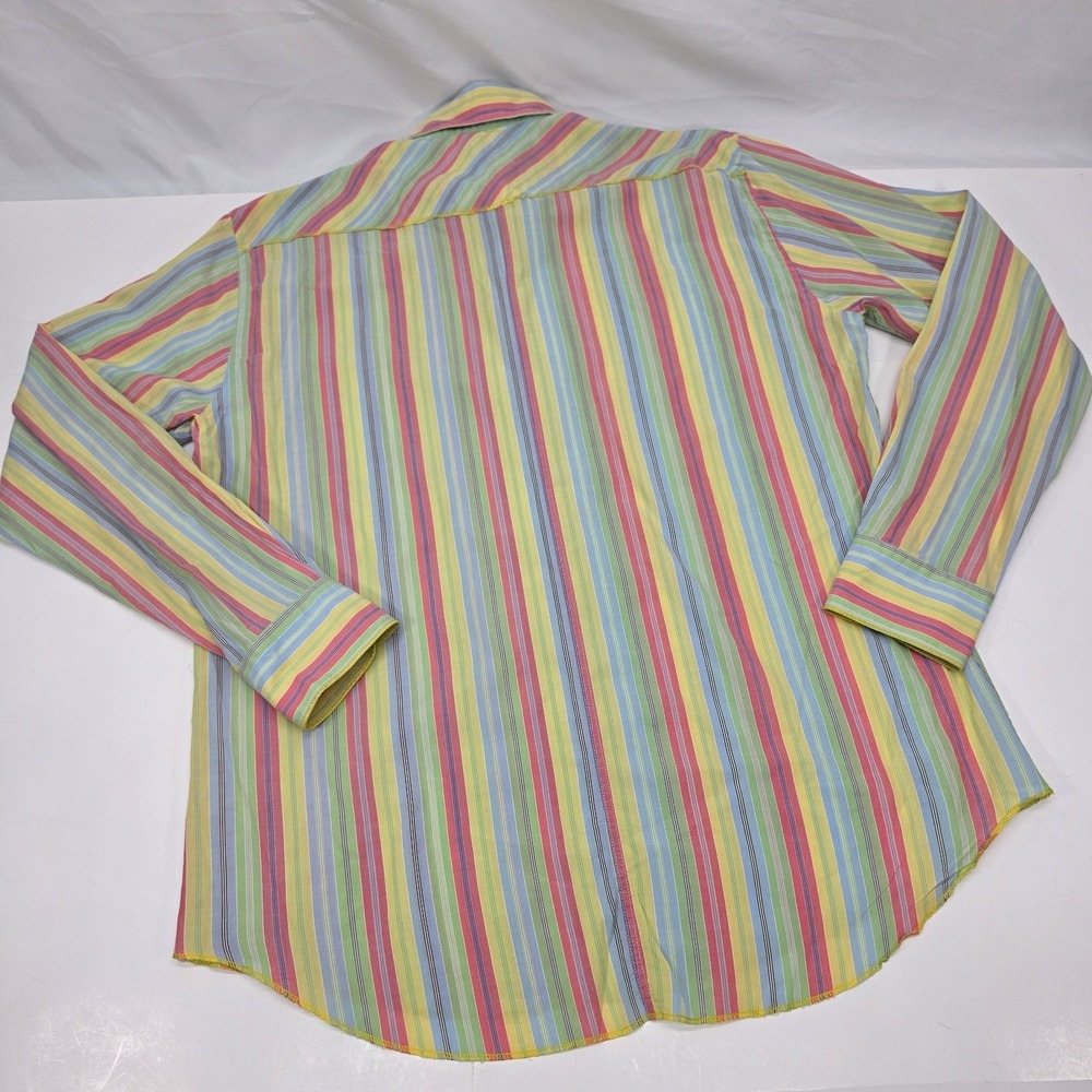 Arnold Zimberg Hollywood Mens Medium Multicolor Striped Button Up Shirt Retro Co - Picture 6 of 9